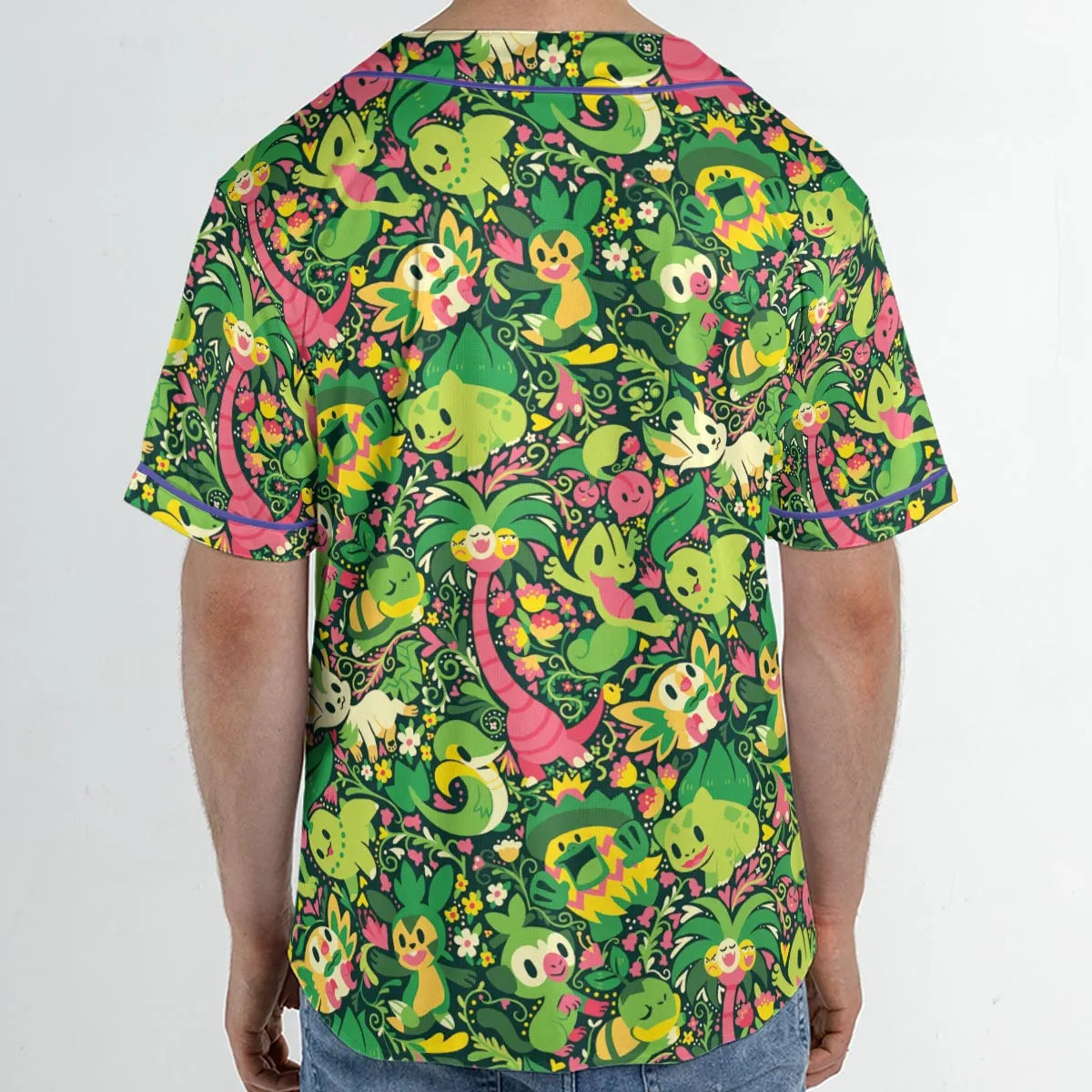 Grass Type Pokemon Pattern Unisex Baseball Jersey
