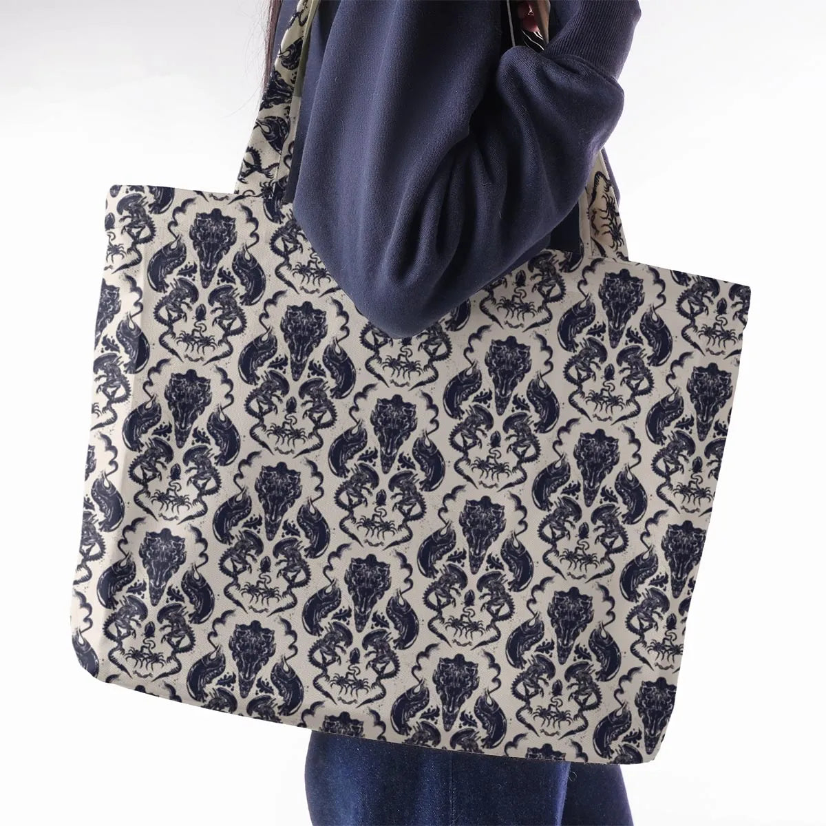 Alien Xenomorph Pattern Large Tote Bag