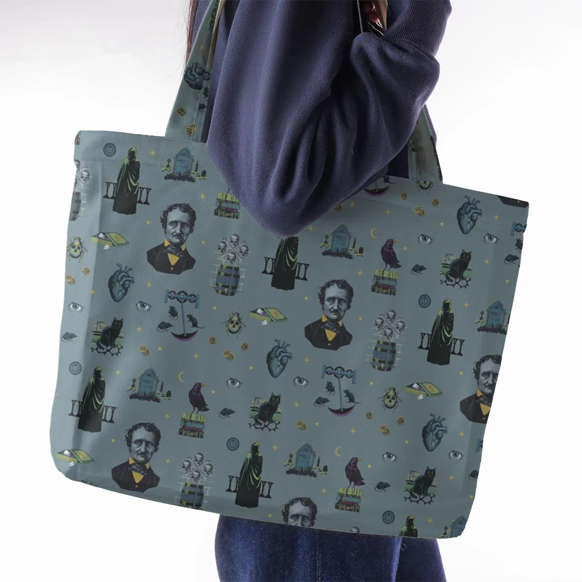 The Dark Themed Edgar Allan Poe Large Tote Bag
