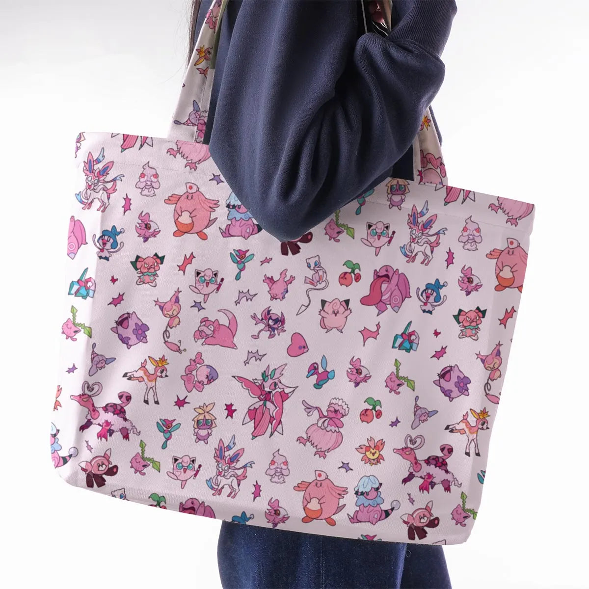 Team Pink Pokemon Pattern Large Tote Bag