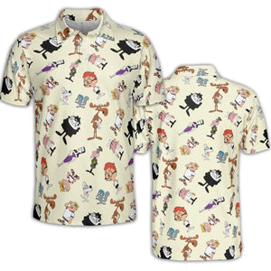 60s The Adventures Of Rocky And Bullwinkle and Friends AOP Men/Women Polo Shirt