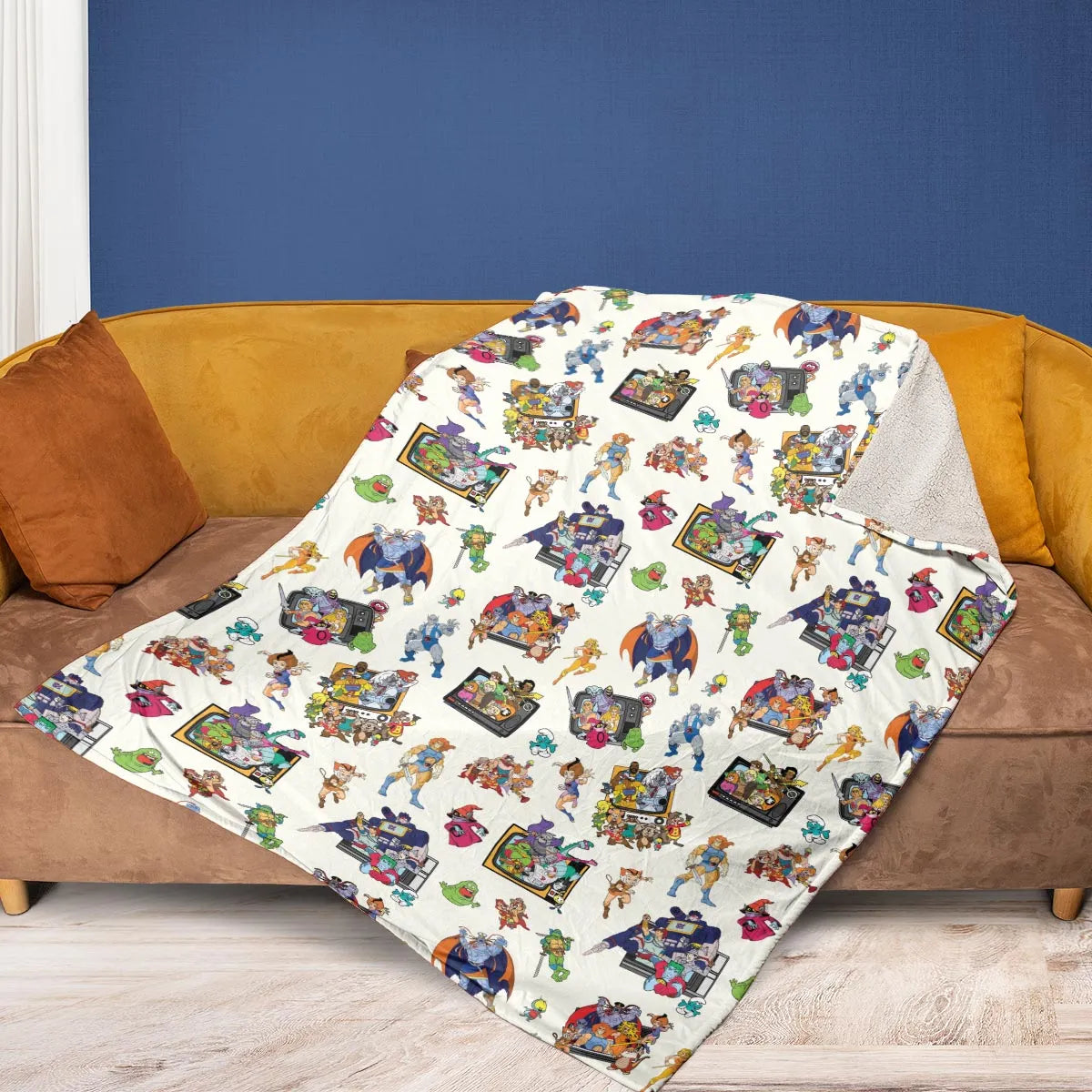 80s Famous Cartoon Characters Pattern Fleece Blanket
