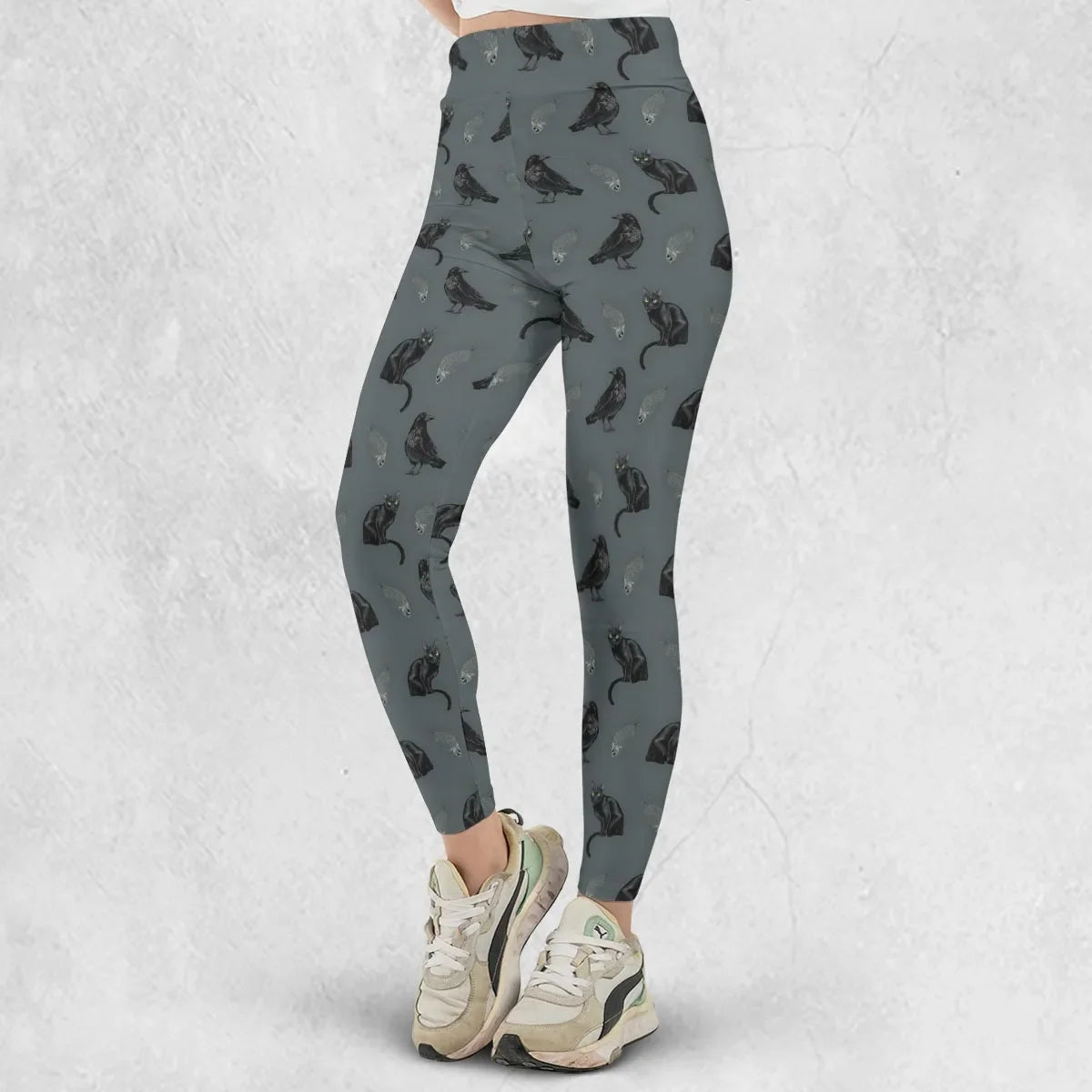 Cat and Raven Edgar Allan Poe Pattern Legging