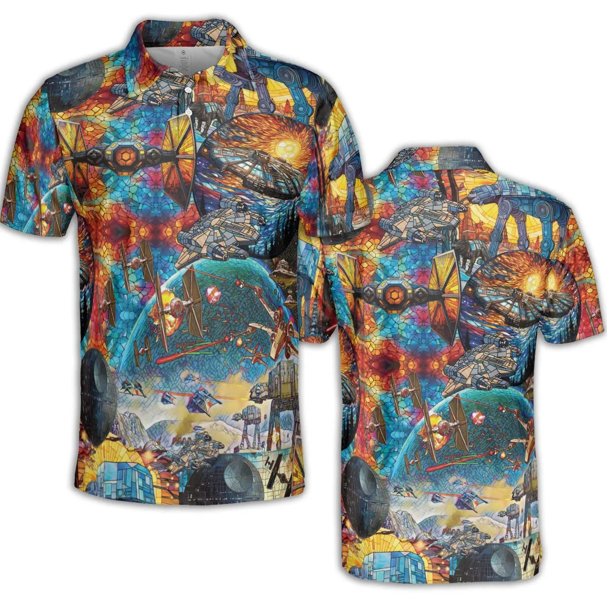 Spaceships Death Star Suncatcher Glass AOP Men/Women Polo Shirt