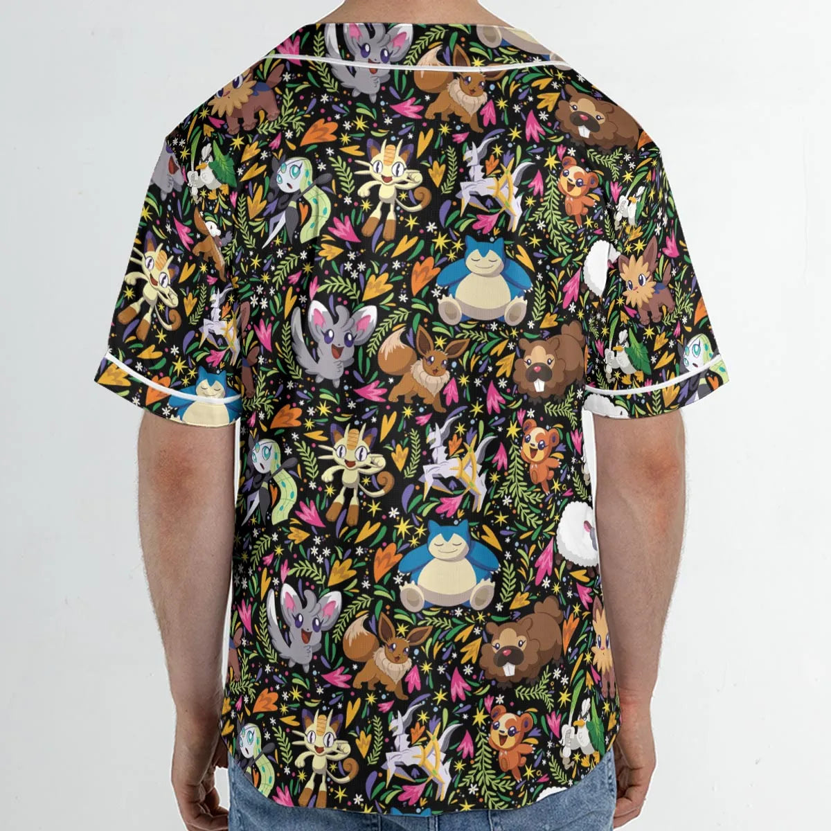 Floral Snorlax Bidoof Eevee Meloetta Pokemon Unisex Baseball Jersey