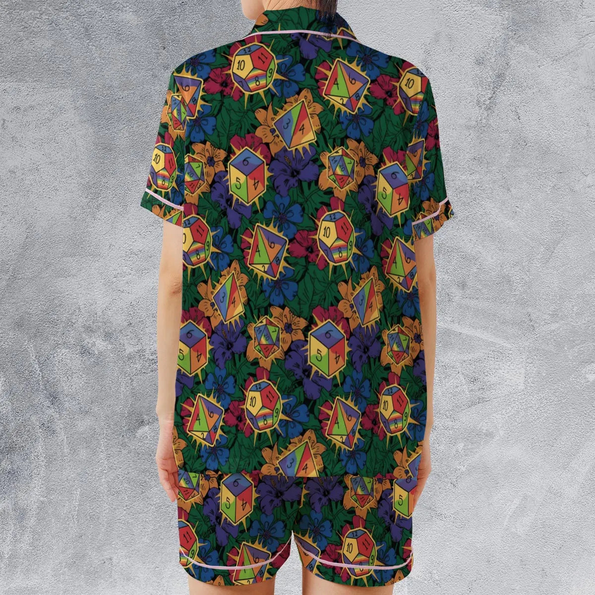 Tropical Dice DnD Satin Short-Sleeve Pajamas Set
