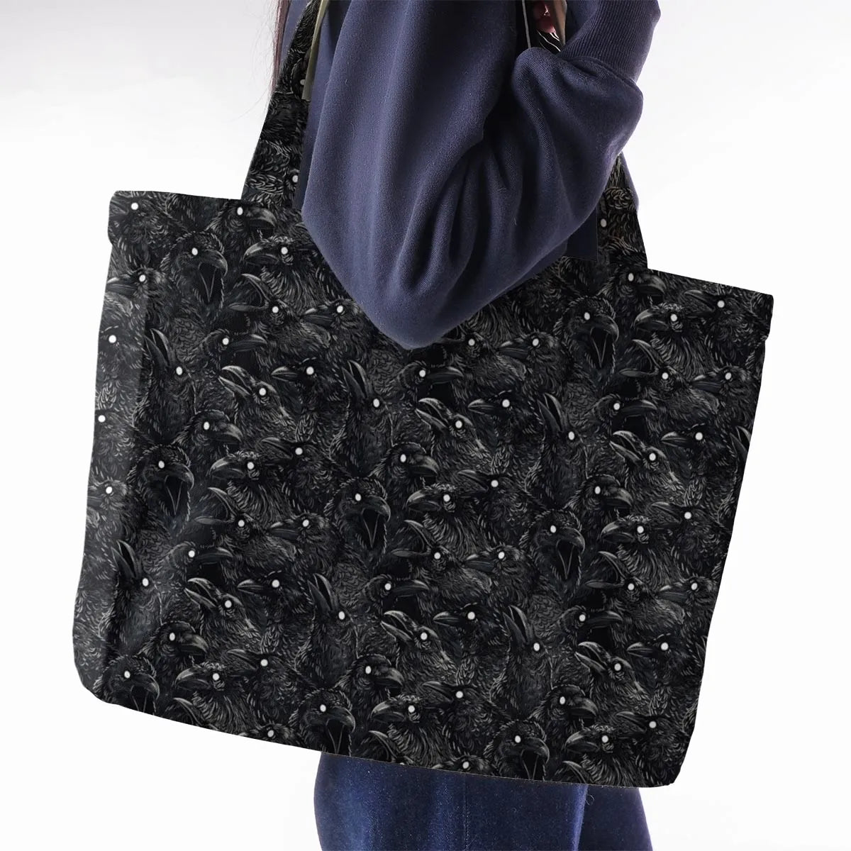 Black Raven Pattern Large Tote Bag