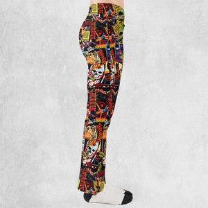 Fright Night Halloween Retro Horror Characters Collage Flare Leggings