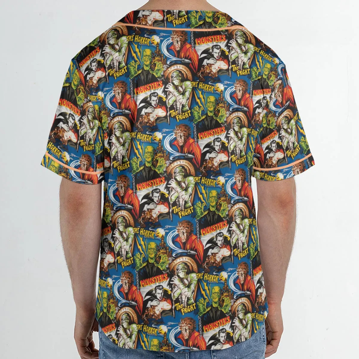 The Horror The Fright Dracula Frankenstein The Wolfman Monster Universal Pattern Unisex Baseball Jersey