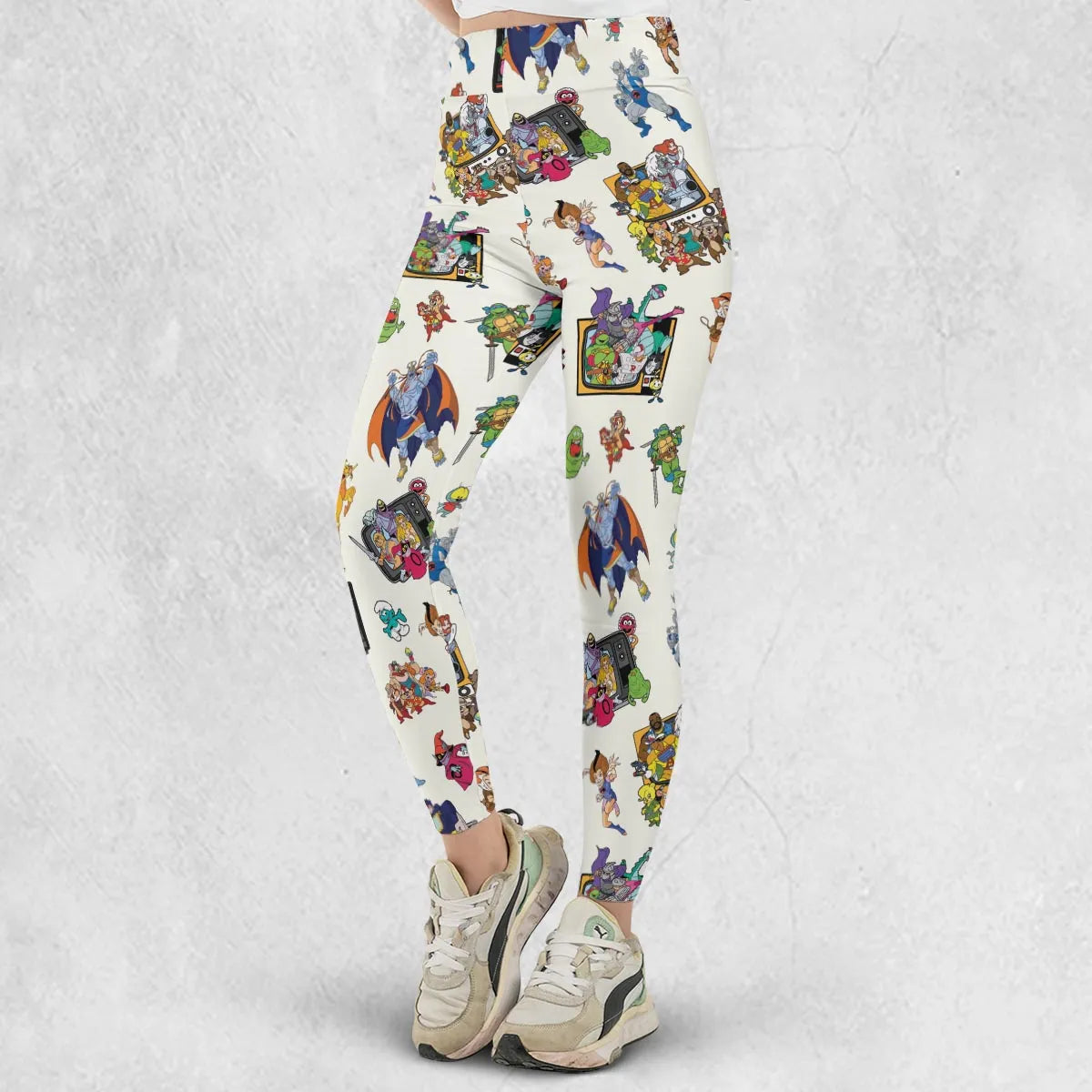 80s Famous Cartoon Characters Pattern Legging