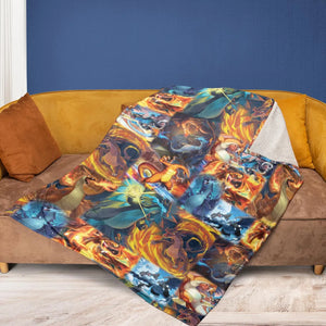 Charizard Ice Fire Dragon Combat Fleece Blanket