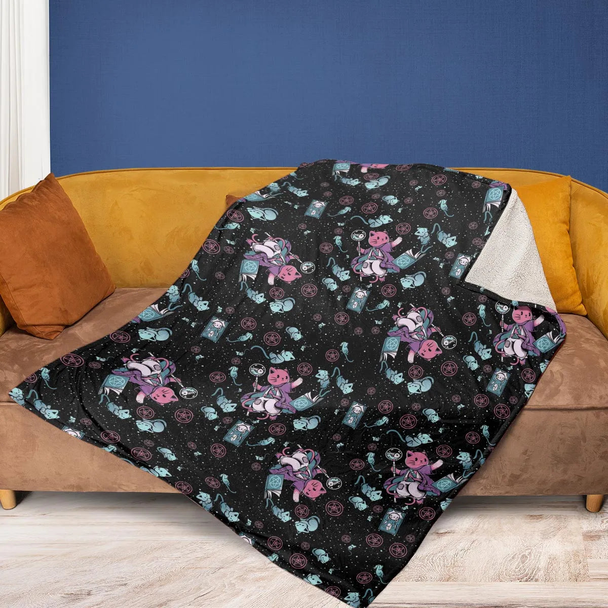 Necromancer Cat Pattern Fleece Blanket