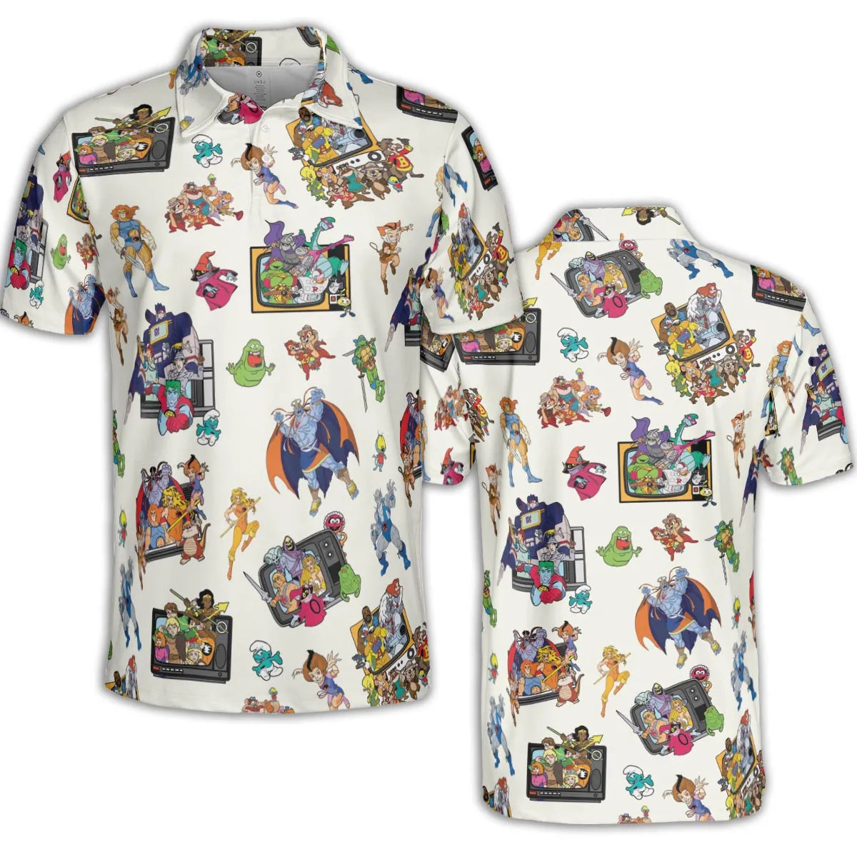 80s Famous Cartoon Characters Pattern AOP Men/Women Polo Shirt