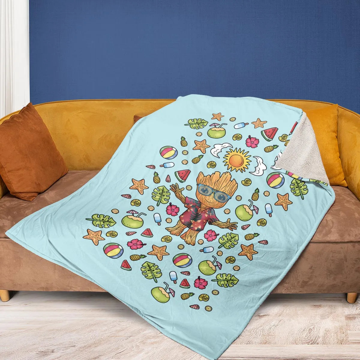 Summer Galaxy Groot Fleece Blanket