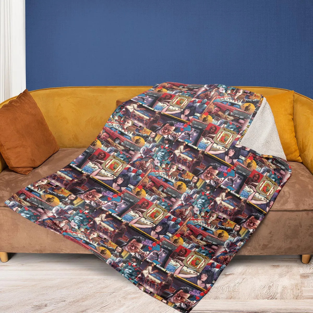 Retro Scenes Mia Wallace Vincent Vega Jules Winnfields Pulp Fiction Fleece Blanket