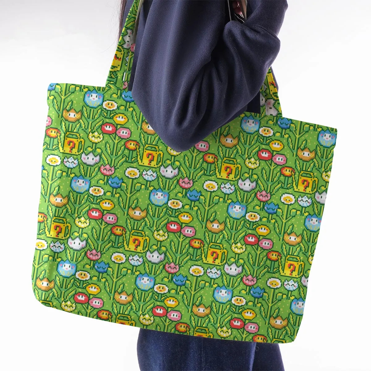 8bit Flower Garden Super Mario Pattern Large Tote Bag