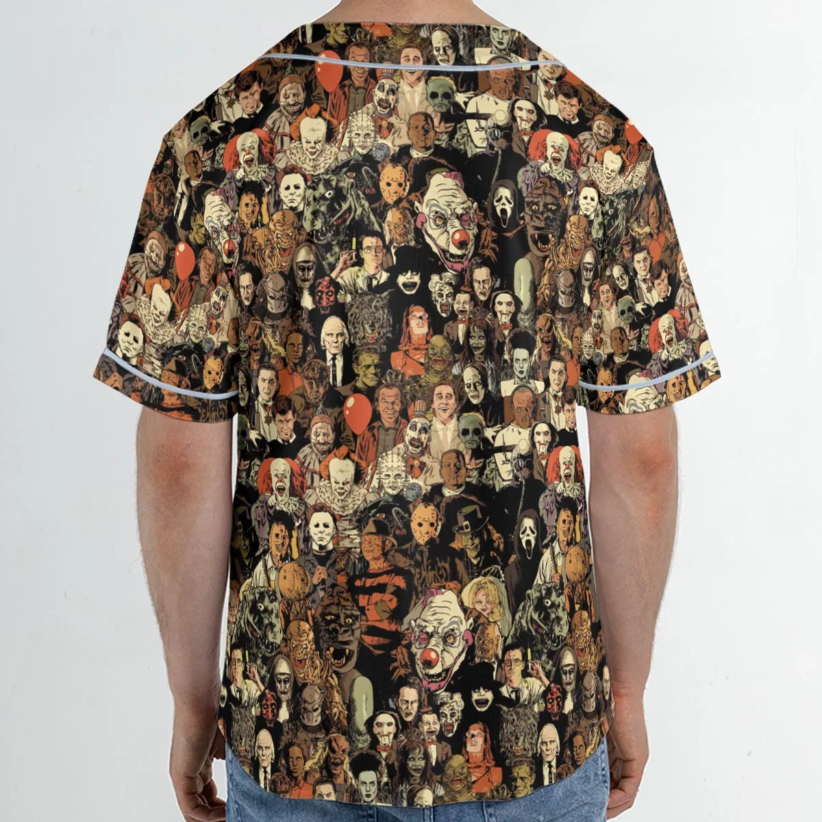 Horror Movie Characters Halloween Pattern Unisex Baseball Jersey