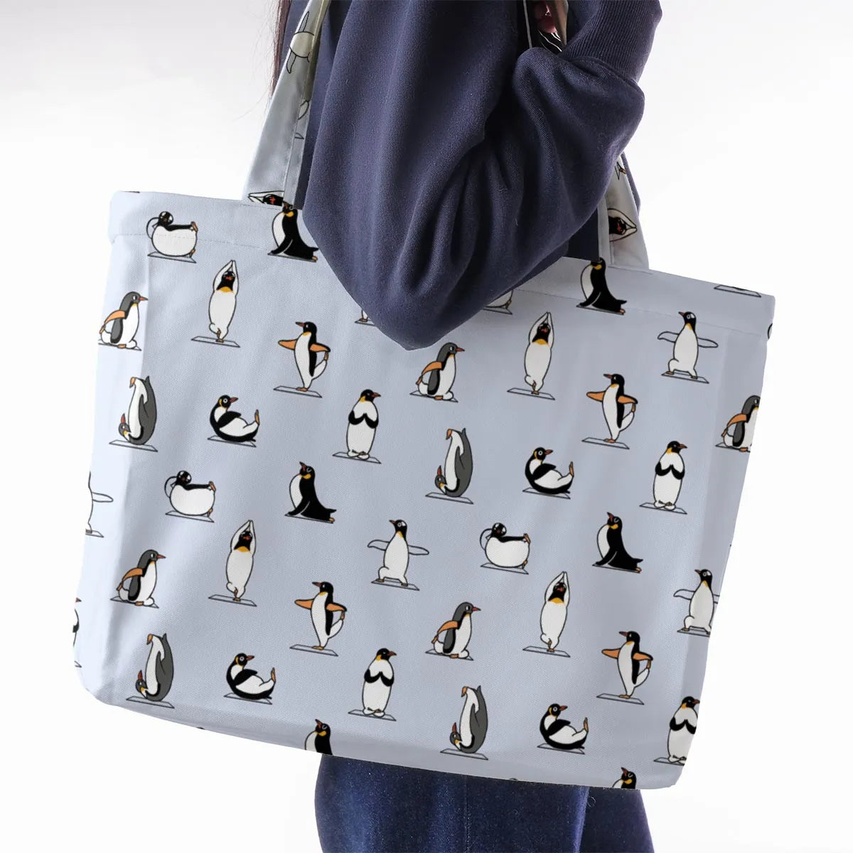 Penguin Yoga Pattern Large Tote Bag