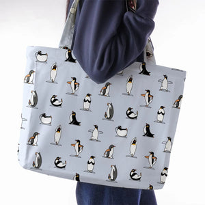 Penguin Yoga Pattern Large Tote Bag