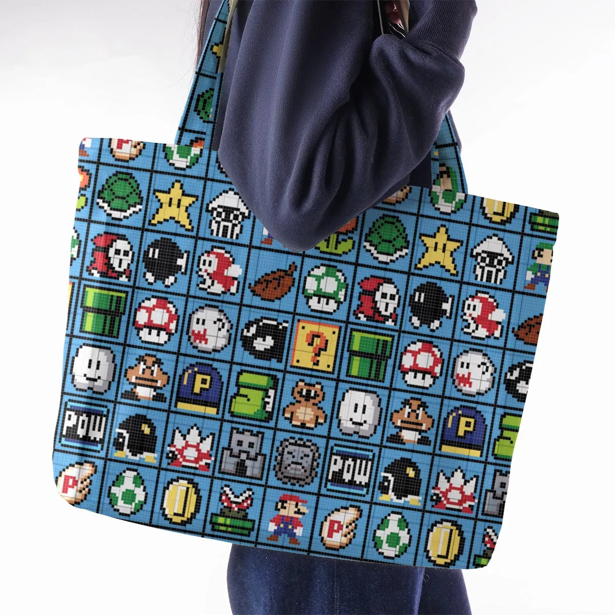 Mario Pixel Super Mario Pattern Large Tote Bag