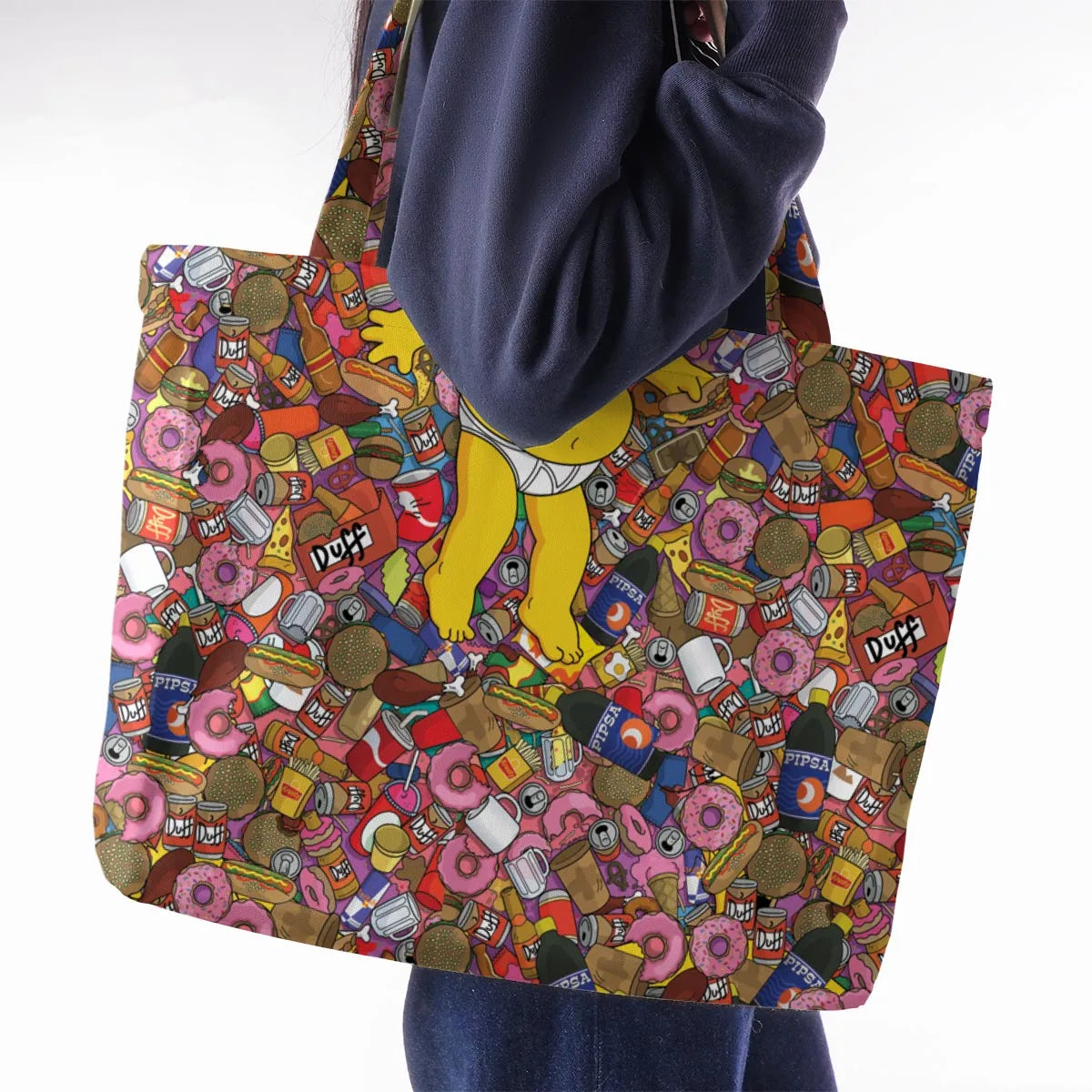 Homer Simpson Getting Drunk Duff Beer The Simpsons Large Tote Bag