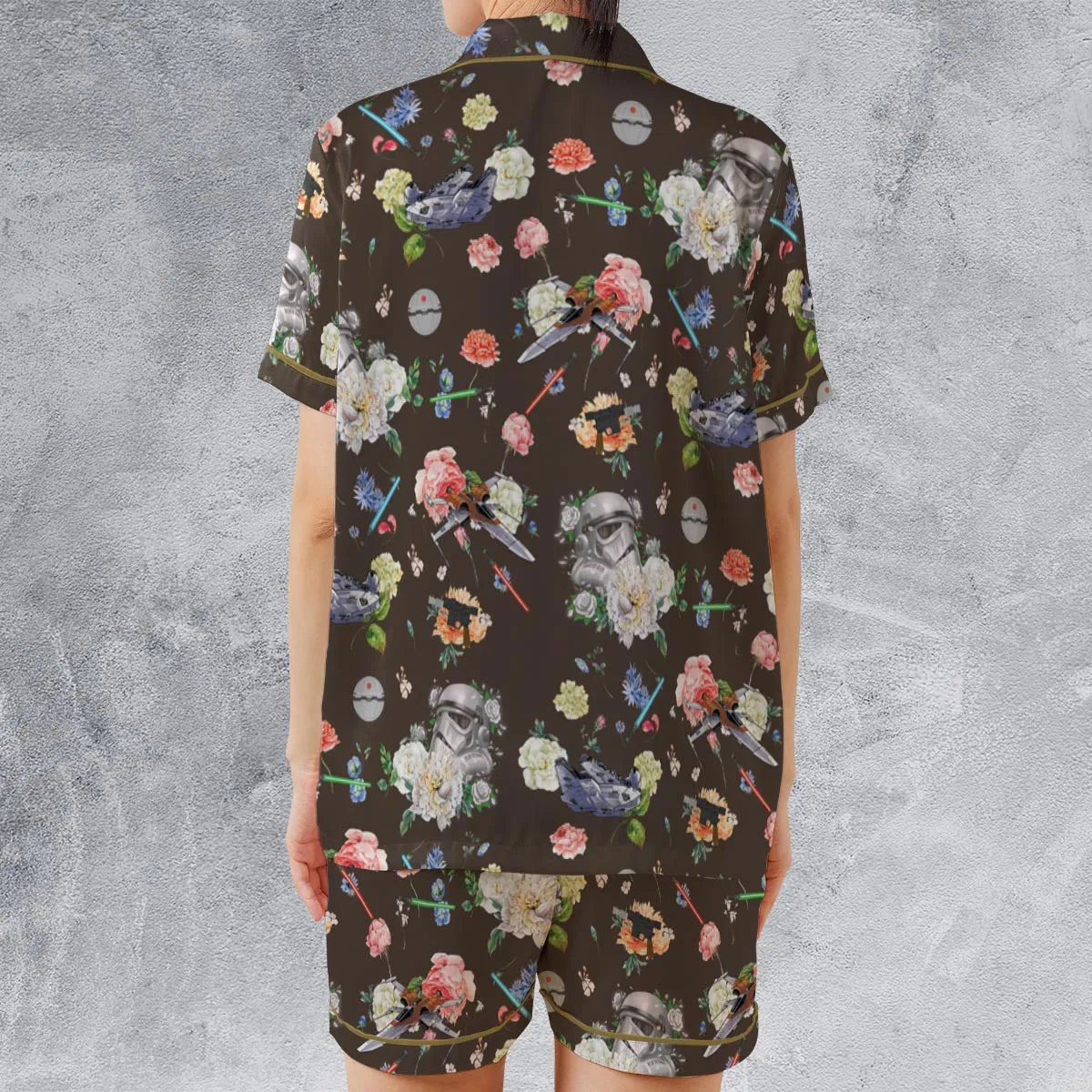 Stormtrooper Flower Vintage Pattern Satin Short-Sleeve Pajamas Set