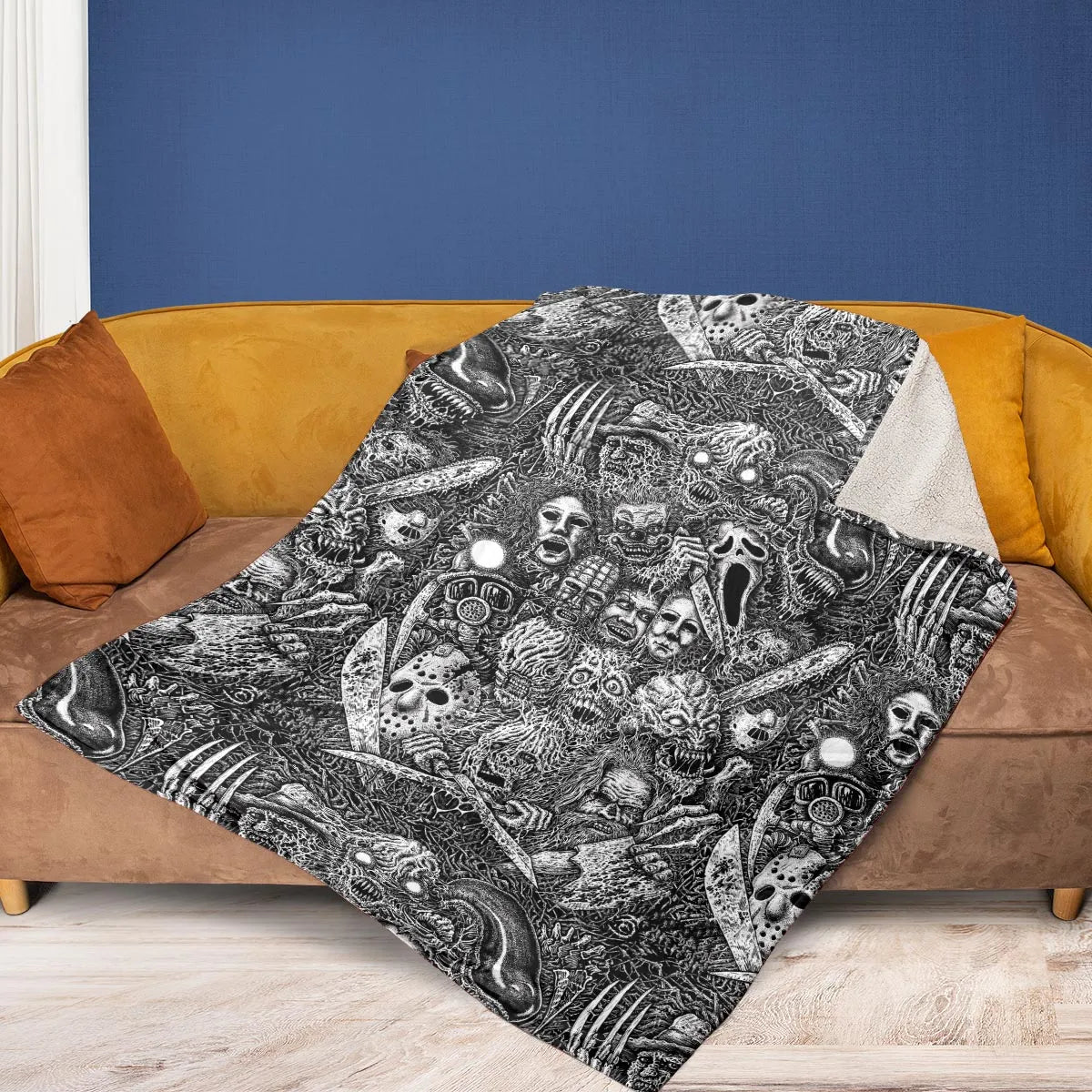 Horror Movie Assemblage Ghostface Xenomorph Pinhead Freddy Michael Myers Fleece Blanket