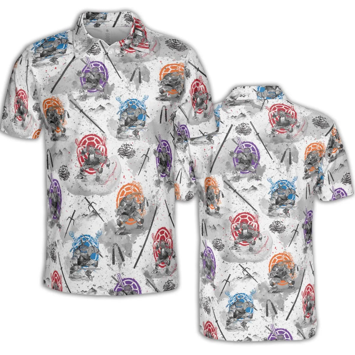 TMNT Characters Sumi-E Pattern AOP Men/Women Polo Shirt