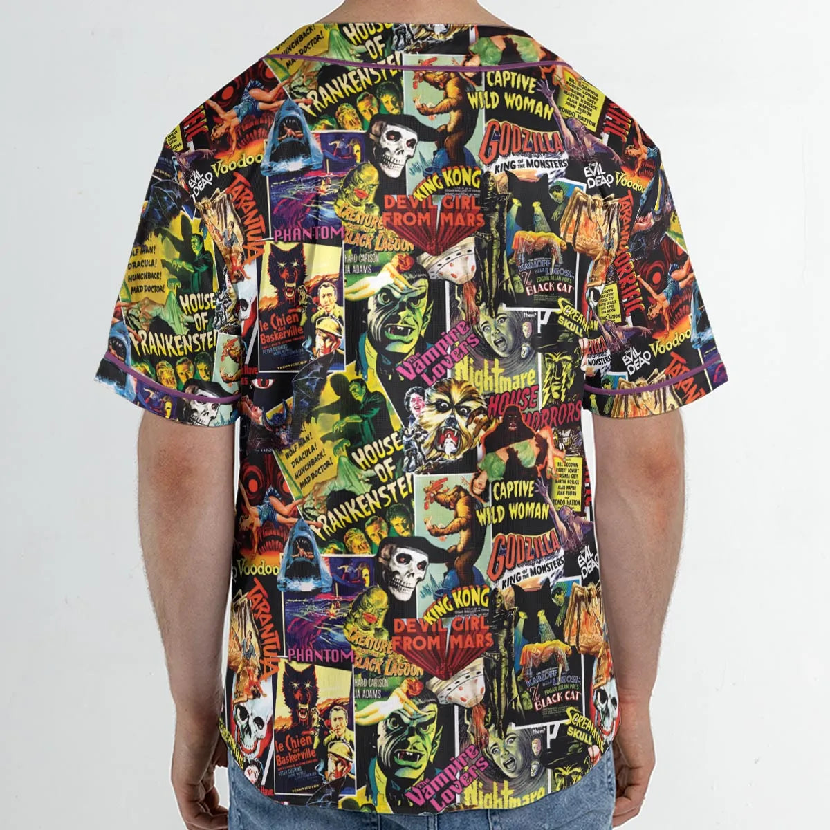 Fright Night Halloween Retro Horror Characters Collage Unisex Baseball Jersey