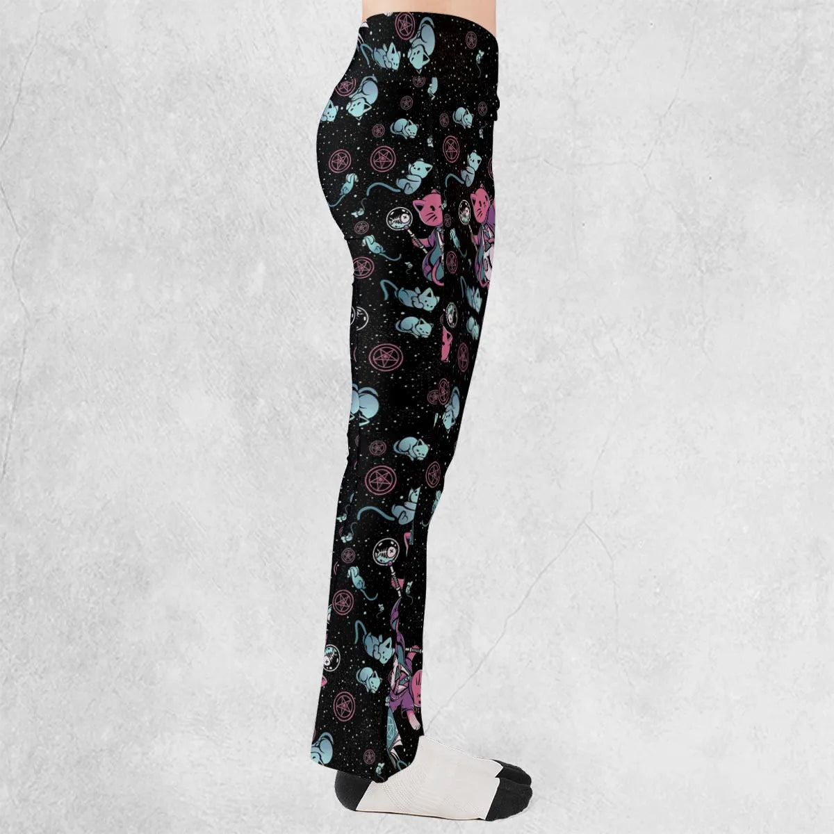 Necromancer Cat Pattern Flare Leggings