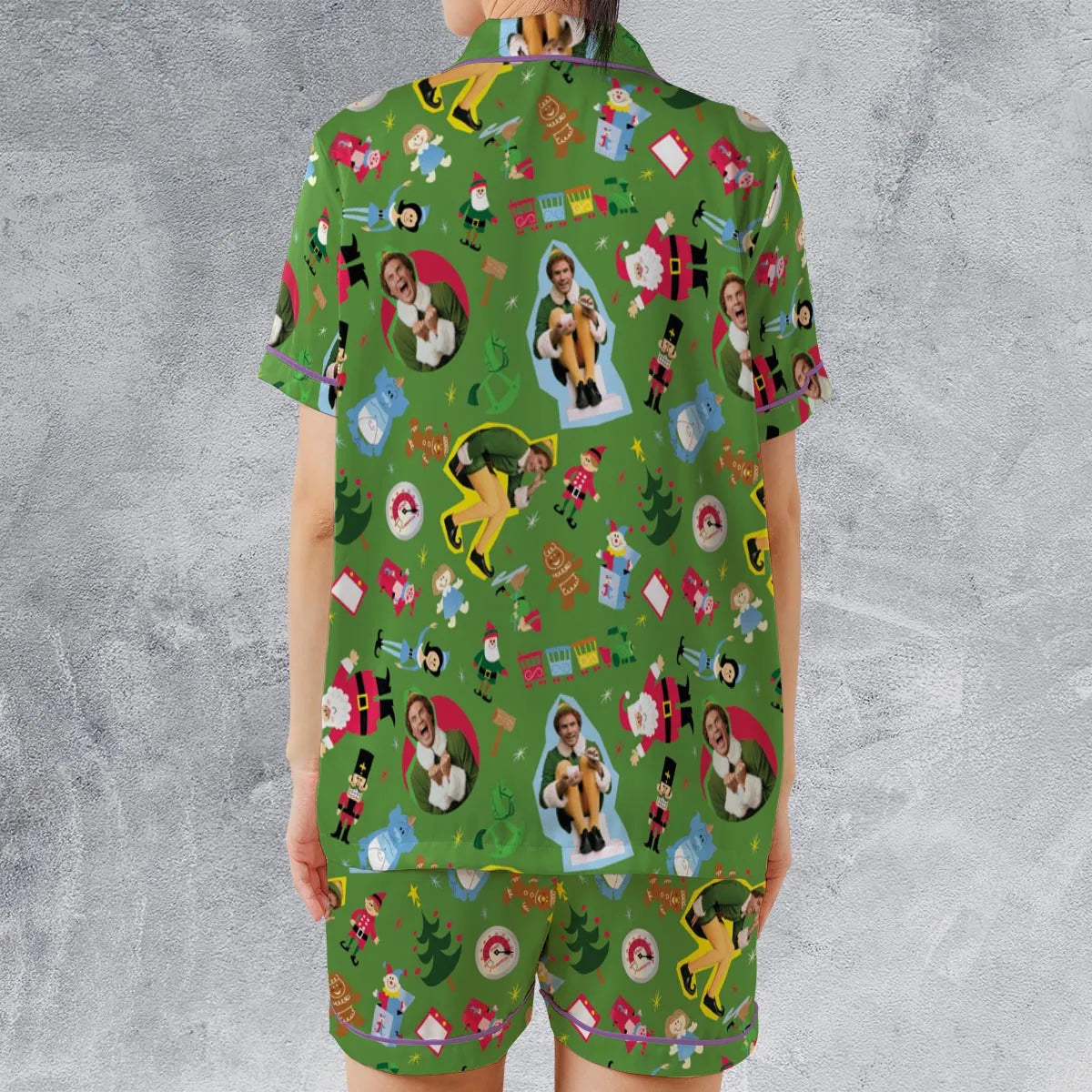 Santa Know Him Elf Satin Short-Sleeve Pajamas Set