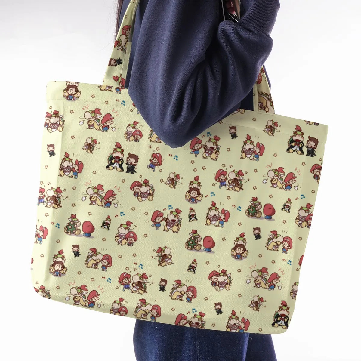 So Cute Bowser and Mario Pattern Large Tote Bag