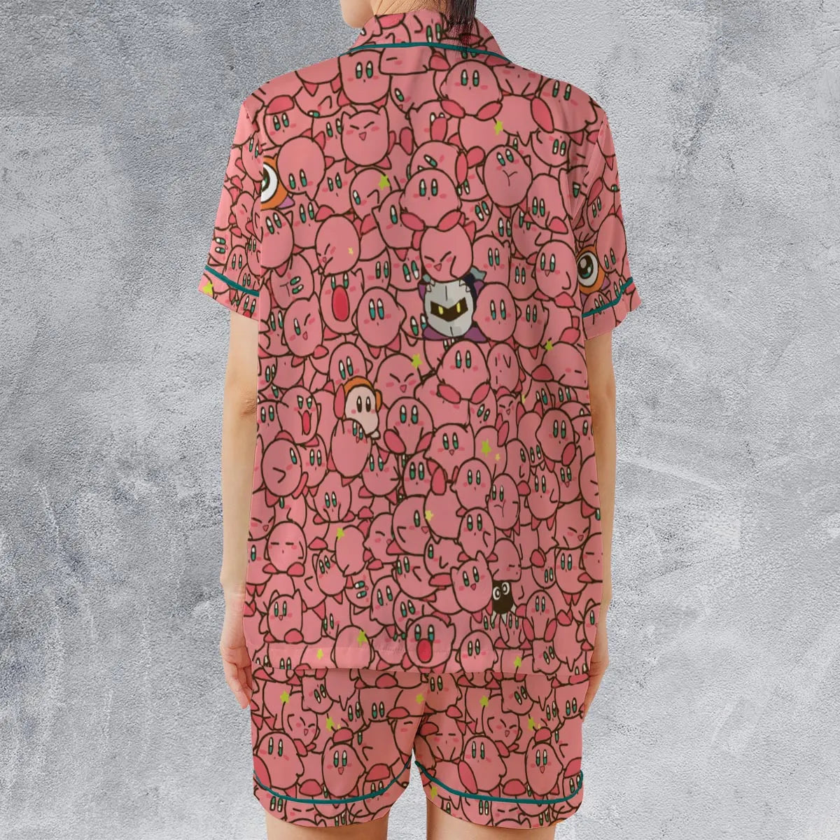 Cute Kirby Waddle Doo Bandana Waddle Dee Meta Knight Kirby's Characters Satin Short-Sleeve Pajamas Set