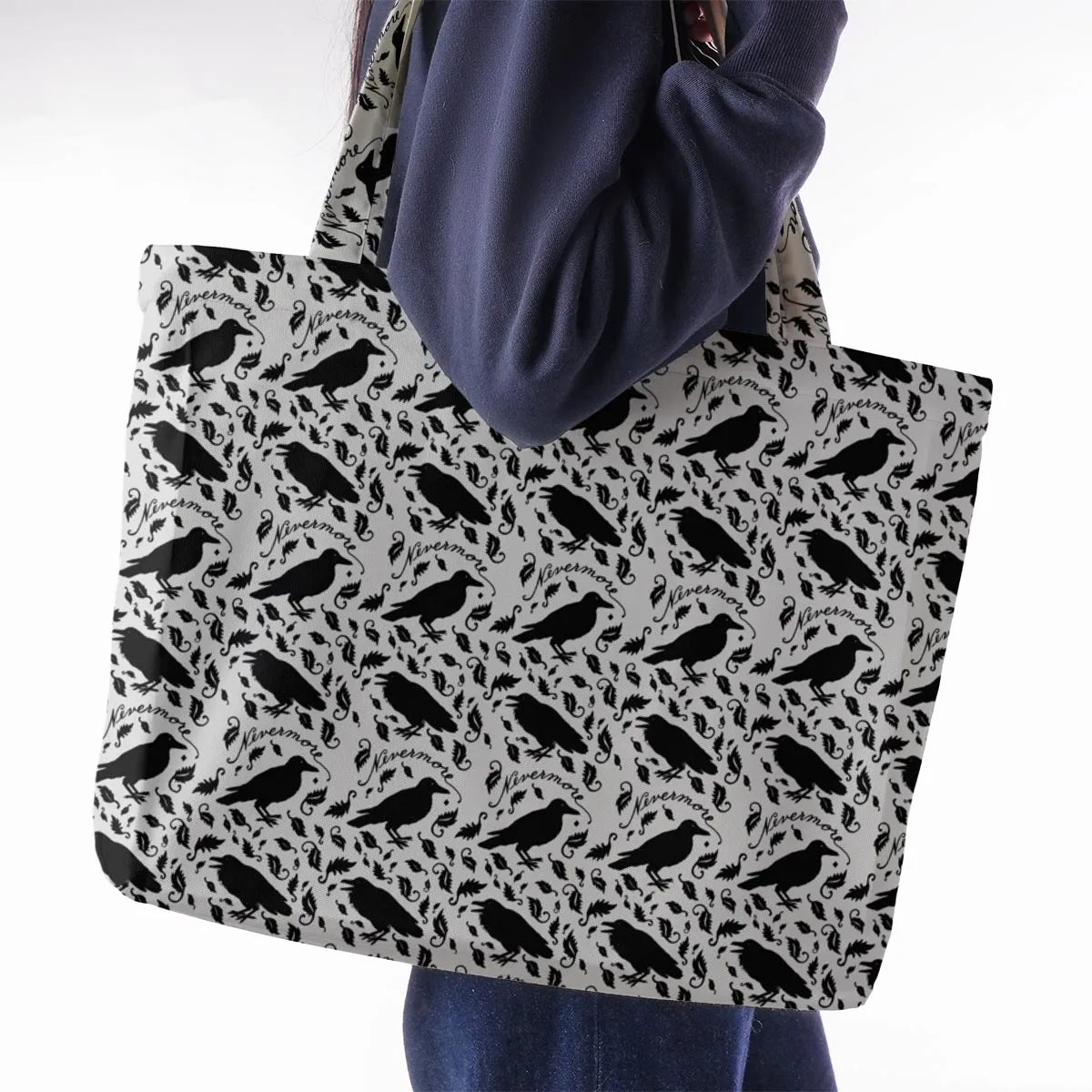 Nevermore The Raven Edgar Allan Poe Pattern Large Tote Bag