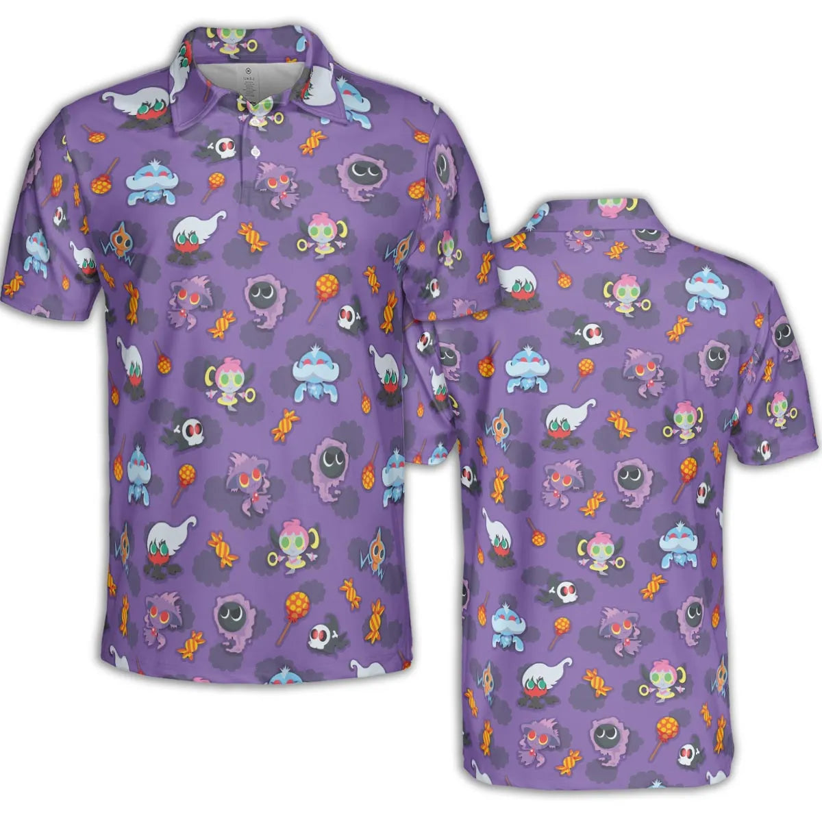 Team Purple Pokemon Pattern AOP Men/Women Polo Shirt