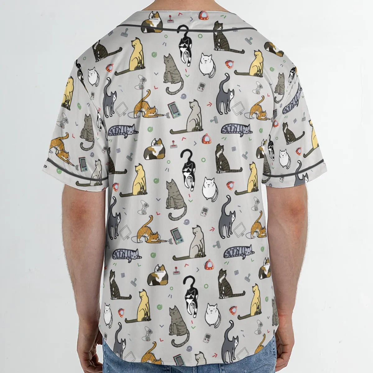 Cat the Gamer Pattern Unisex Baseball Jersey