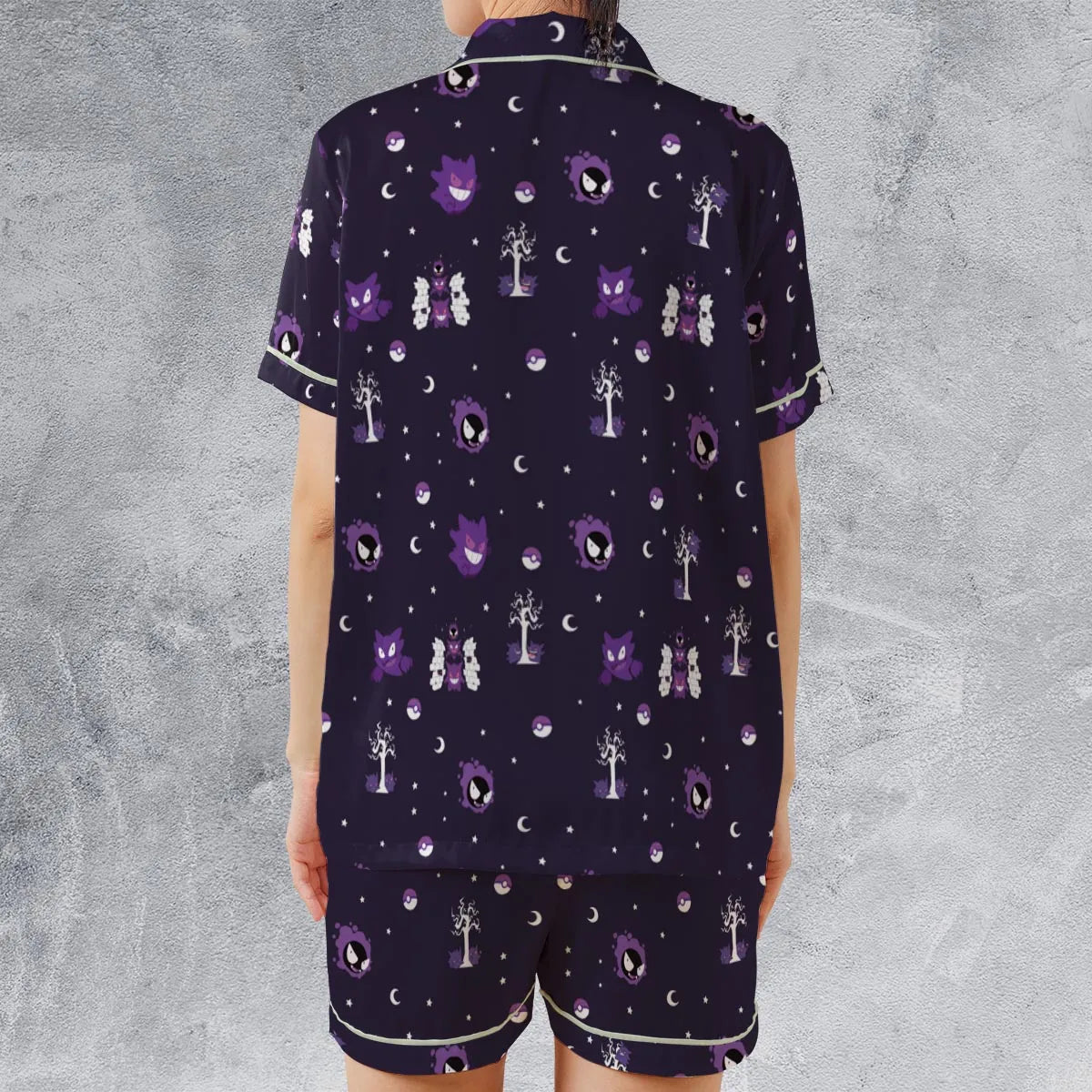 Gengar Pokemon Pattern Satin Short-Sleeve Pajamas Set