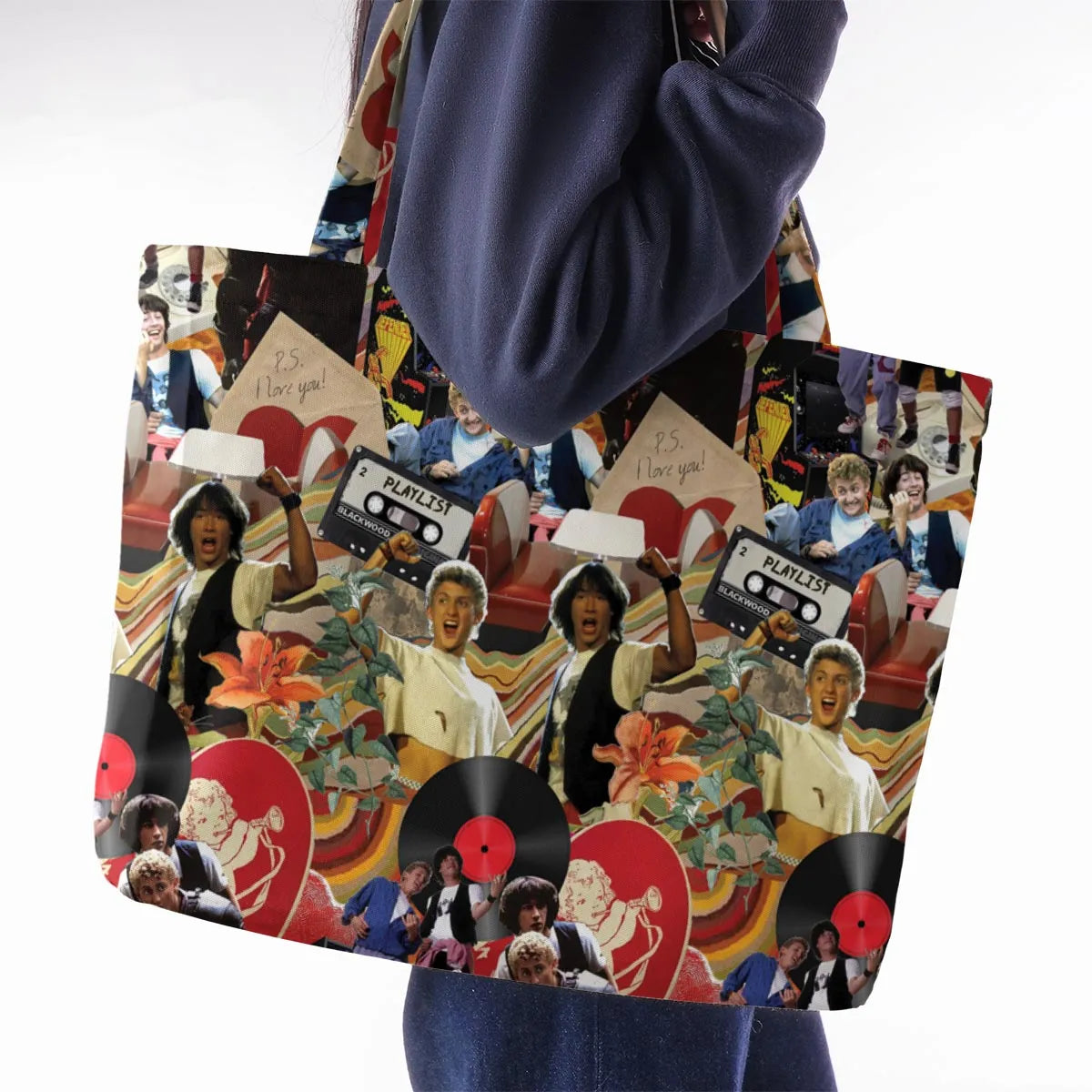 Vintage Collage Bill and Ted Large Tote Bag