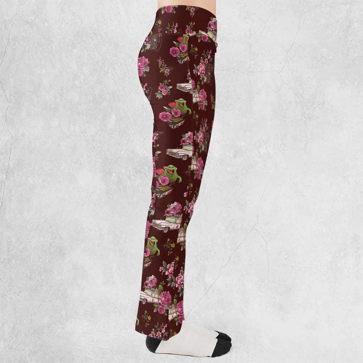 Slimer Ecto-1 Proton Pack Floral Ghostbusters Flare Leggings