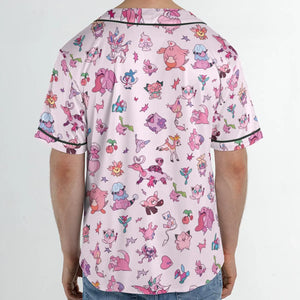 Team Pink Pokemon Pattern Unisex Baseball Jersey