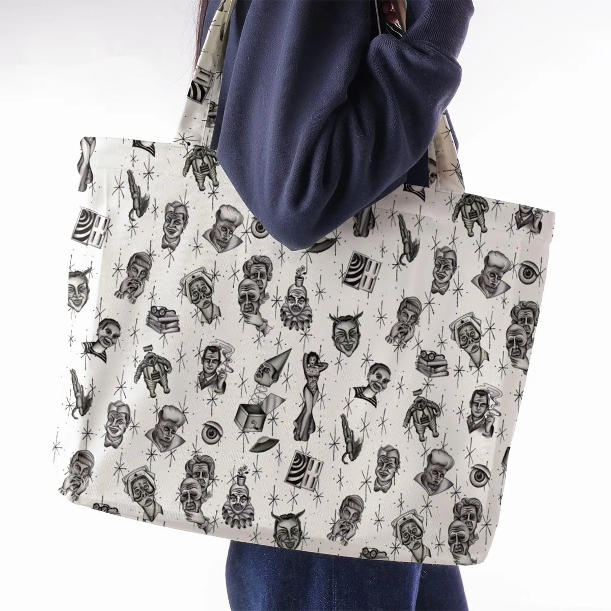 The Twilight Zone Characters Pattern Large Tote Bag