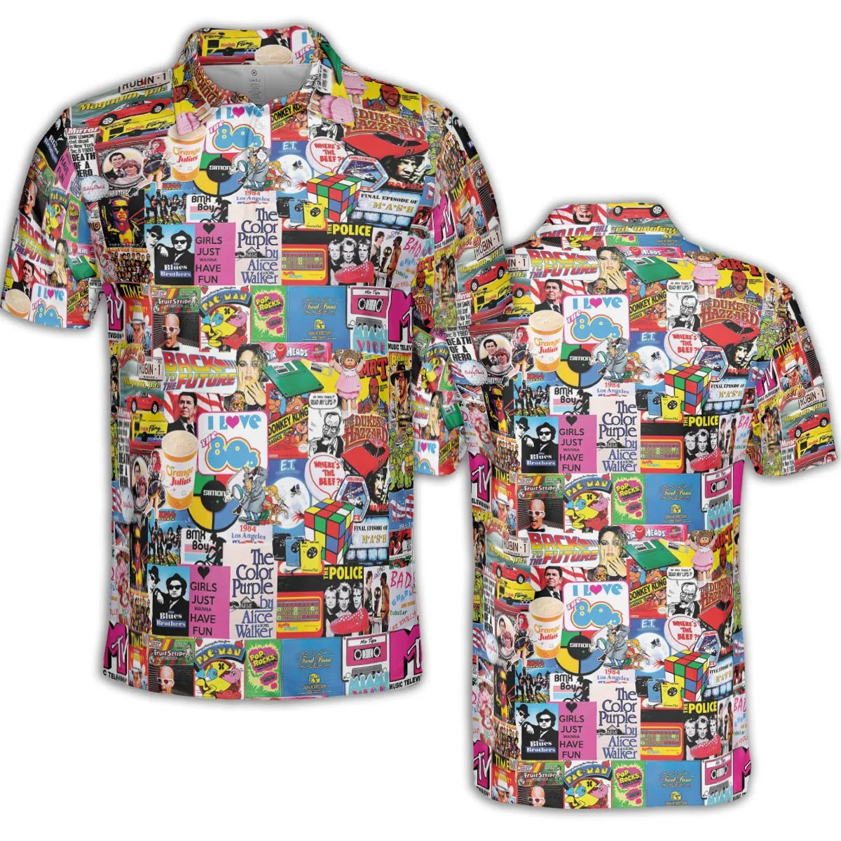 I heart 80s Collage Mr. T Back To the Future Pac-man AOP Men/Women Polo Shirt