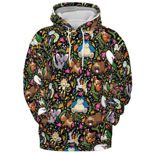 Floral Snorlax Bidoof Eevee Meloetta Pokemon All-over Print Hoodie
