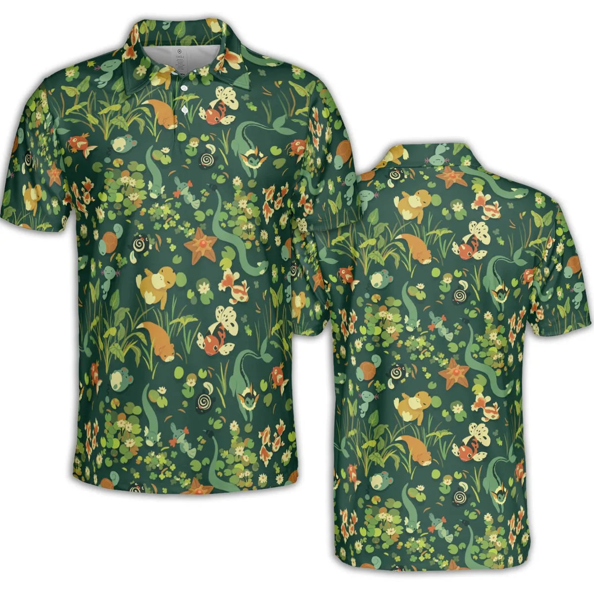 Floating In A Pond Magikarp Psyduck Vaporeon Water Pokemon AOP Men/Women Polo Shirt