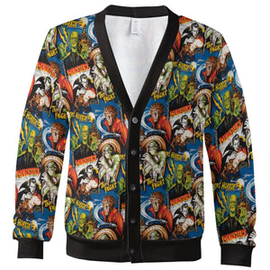 The Horror The Fright Dracula Frankenstein The Wolfman Monster Universal Pattern Cardigan