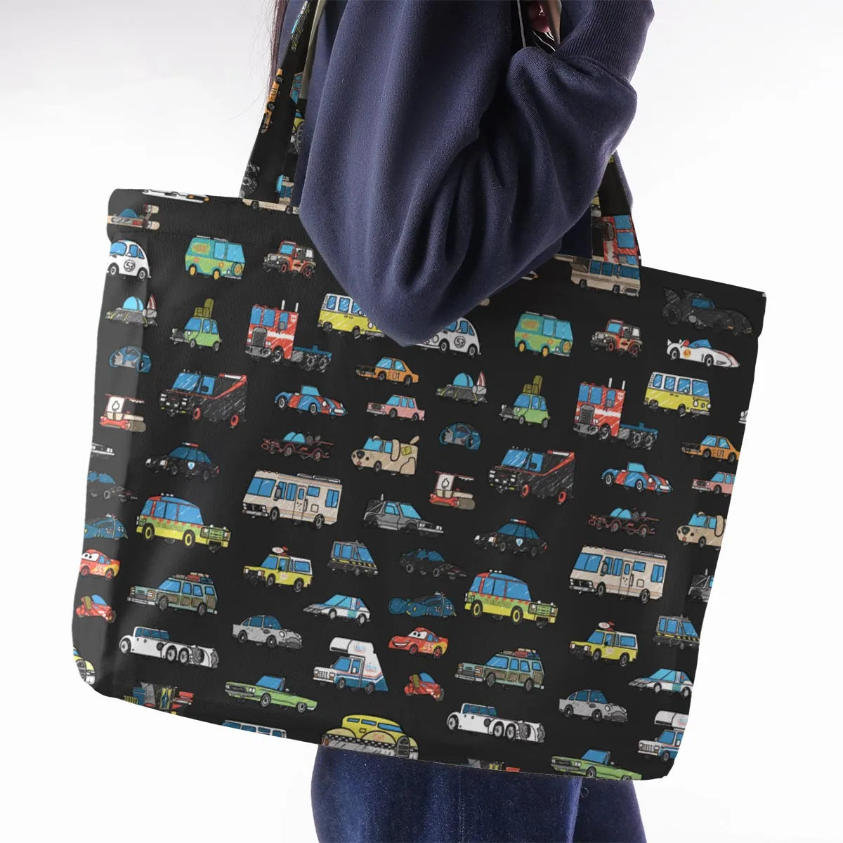 Movie Cars Pattern Large Tote Bag