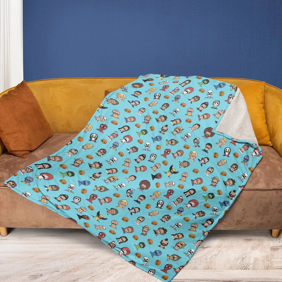 Many Faces of Bob's Burger Fleece Blanket