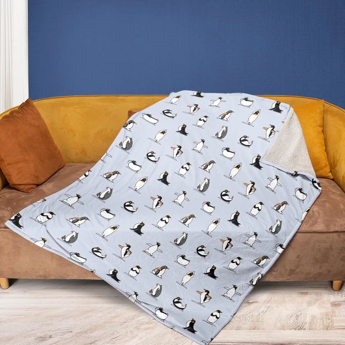Penguin Yoga Pattern Fleece Blanket