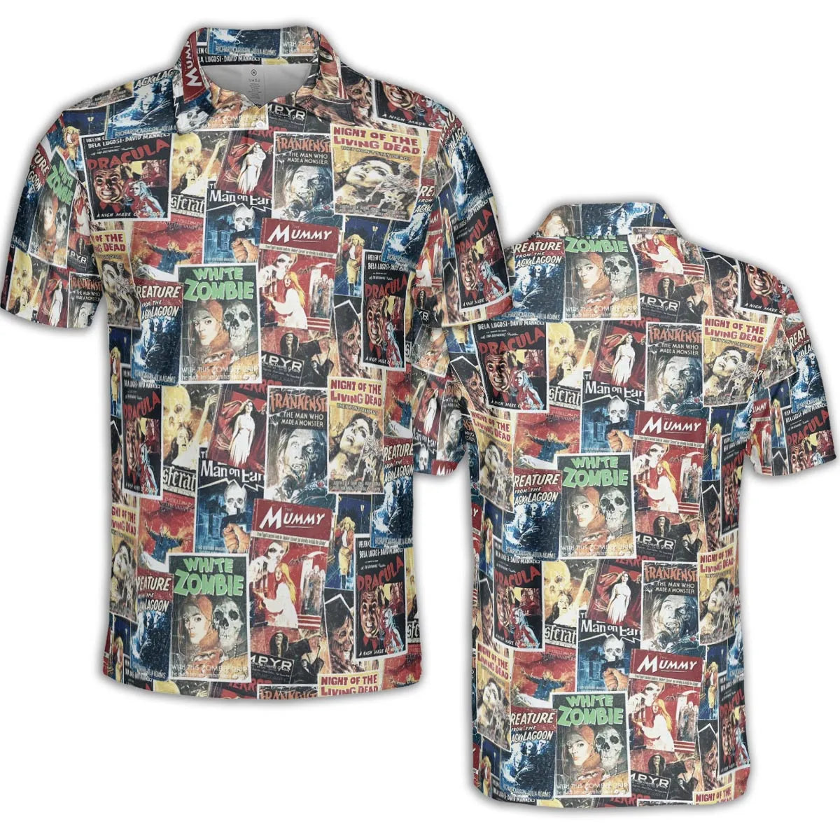 Pioneering '50s Classics Monster Hammer Horror Films AOP Men/Women Polo Shirt