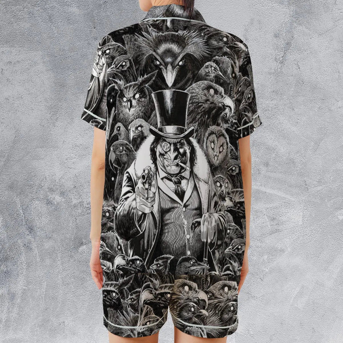 Umbrellas to Underworld Penguin Satin Short-Sleeve Pajamas Set